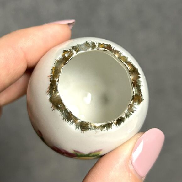 VTG Cracked Egg Toothpick Holder Footed w\ Flowers Ceramic Enesco Imports Japan - Picture 5 of 5